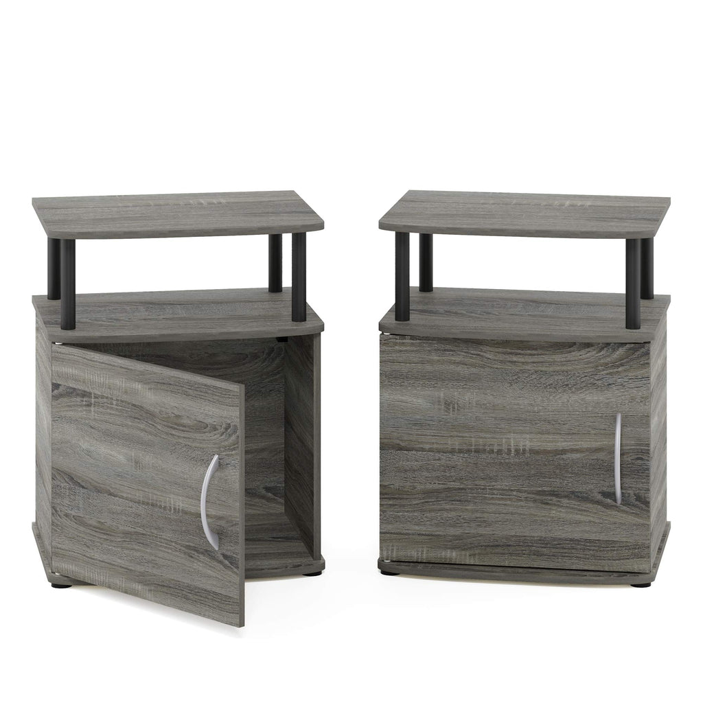 Furinno Jaya End Side Sofa Table/Nightstand With Door, 2-Pack, Pvc Tubes, French Oak Grey/Black