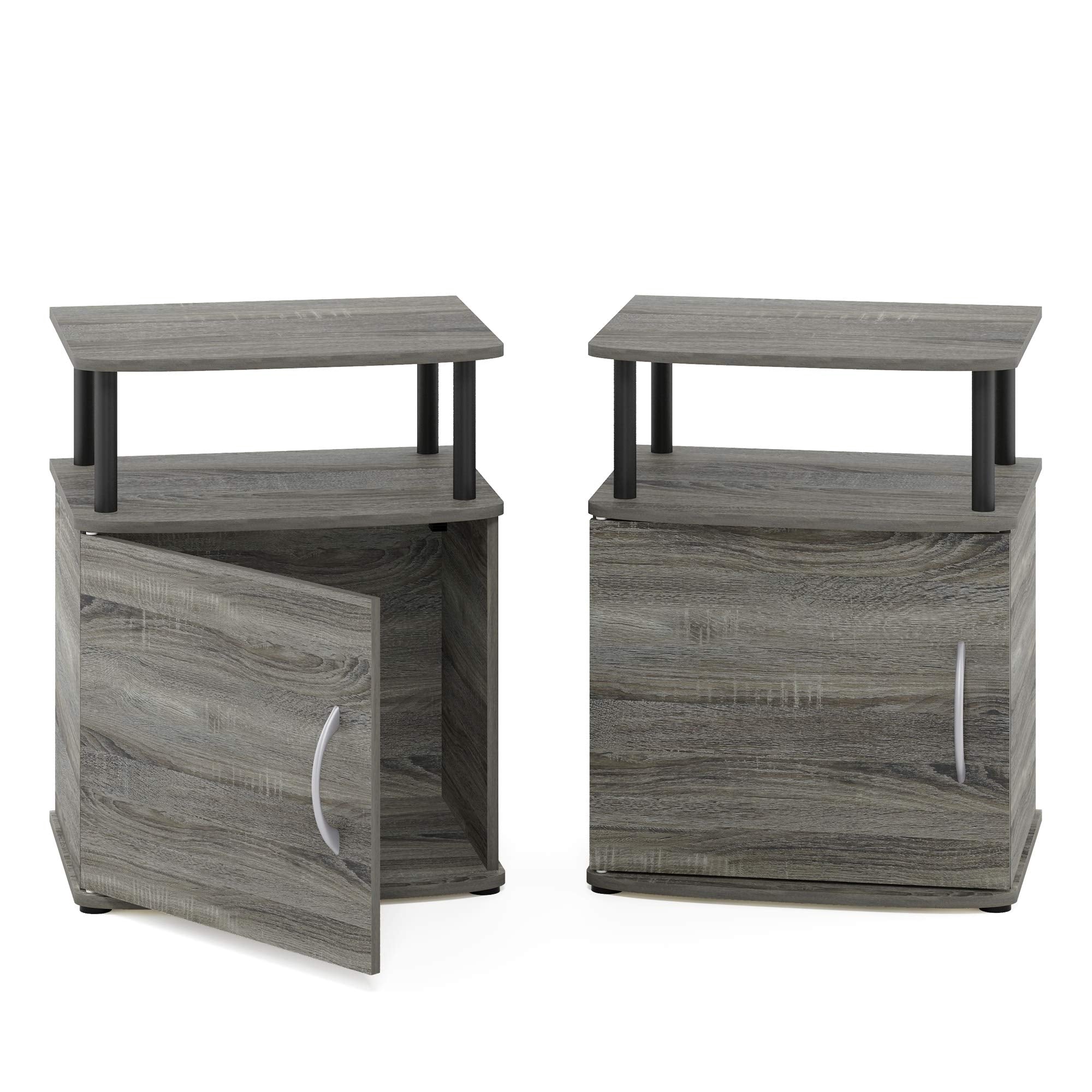 Furinno Jaya End Side Sofa Table/Nightstand With Door, 2-Pack, Pvc Tubes, French Oak Grey/Black