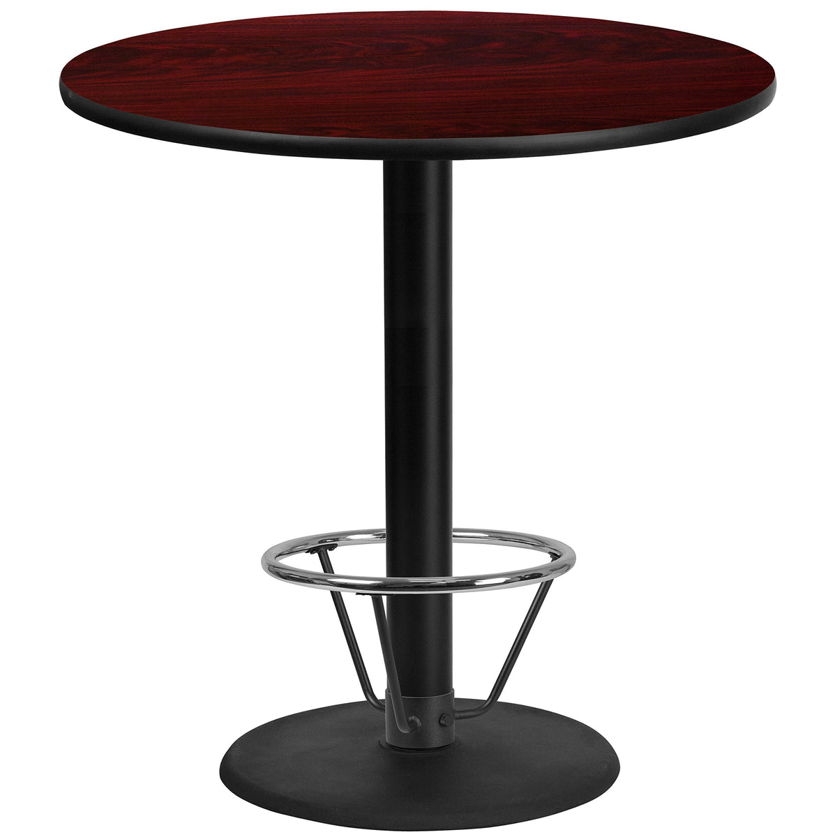 Flash Furniture 42'' Round Mahogany Laminate Table Top With 24'' Round Bar Height Table Base And Foot Ring