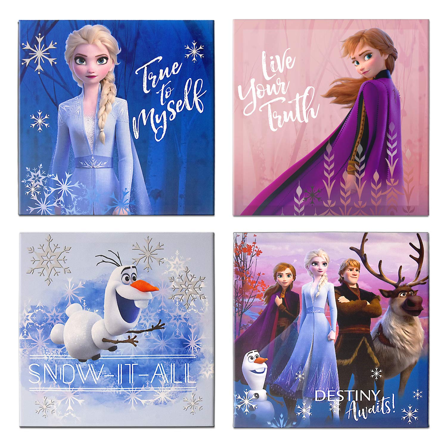Disney Frozen 2 4 Pack Canvas LED Wall Art, Eachpiece Measures 11.4 X 11.4, Multi