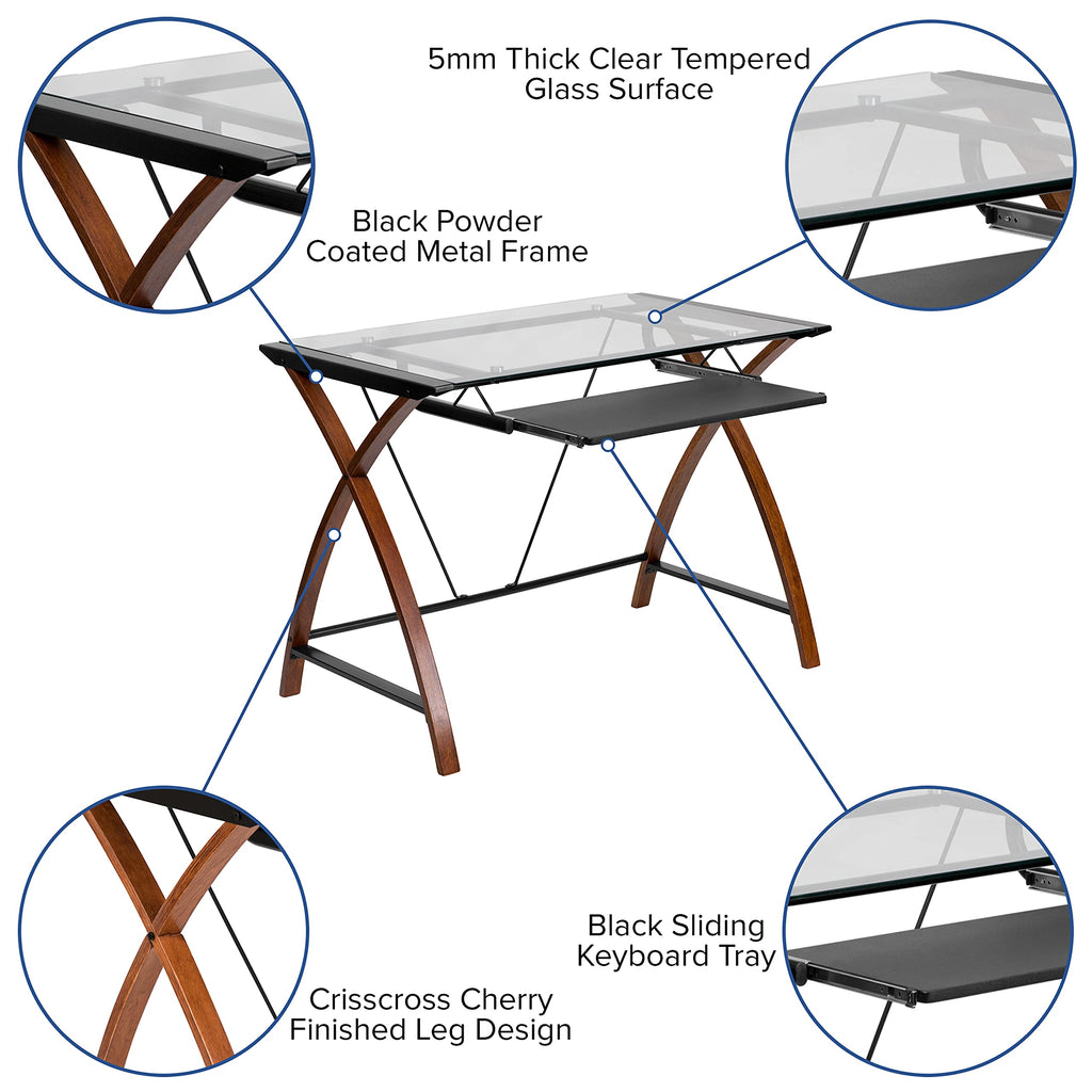 Flash Furniture Work From Home Kit - Glass Desk With Keyboard Tray, Ergonomic Mesh Office Chair And Filing Cabinet With Lock & Side Handles