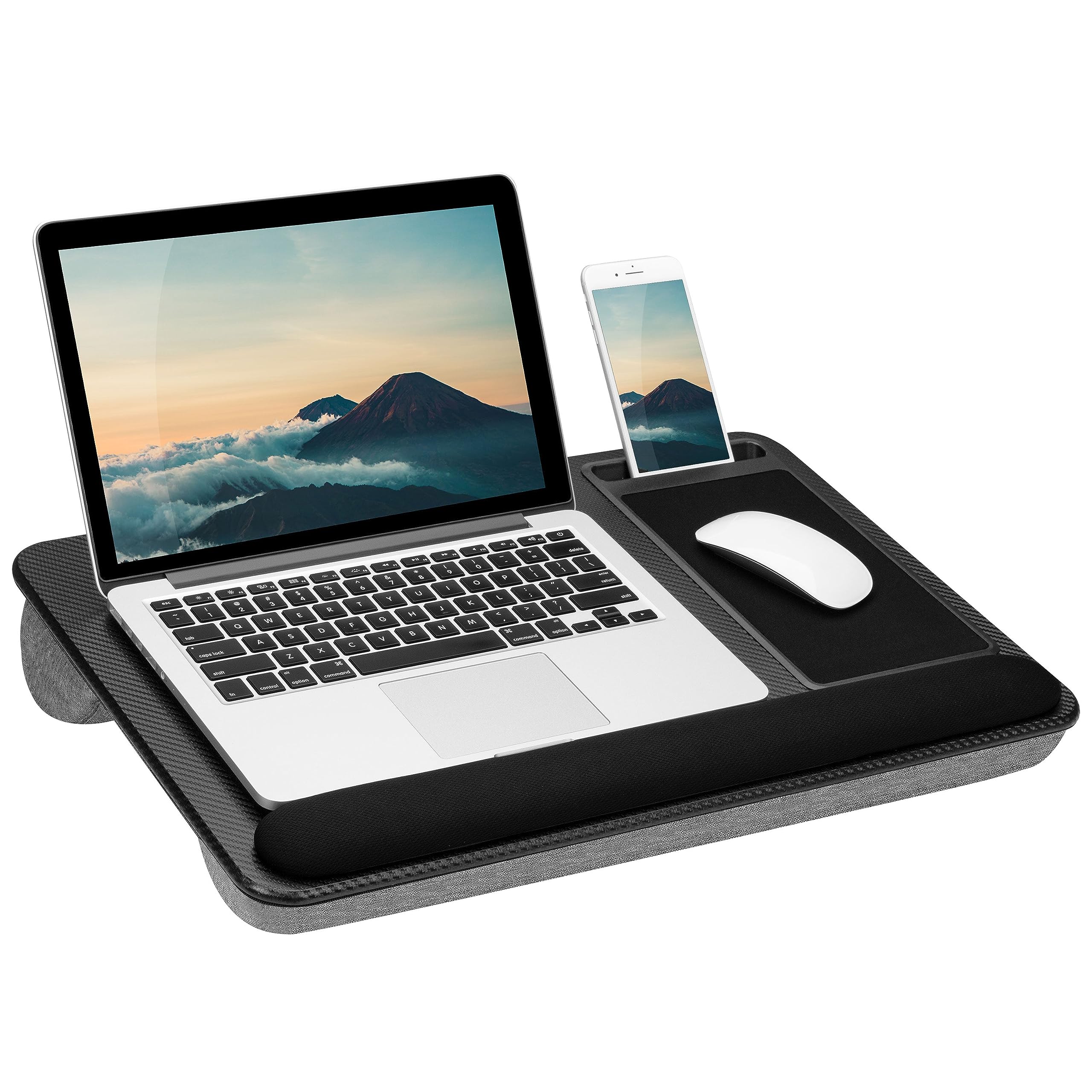 Lapgear Home Office Pro Lap Desk With Wrist Rest, Mouse Pad, And Phone Holder - Black Carbon - Fits Up To 15.6 Inch Laptops - St