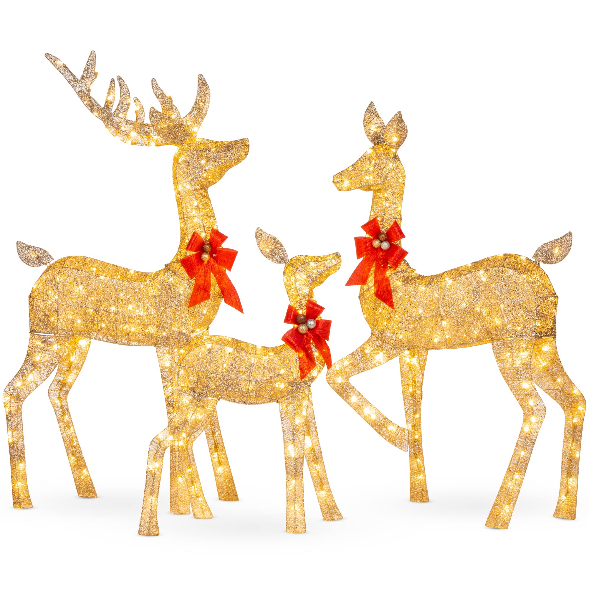 Best Choice Products 3-Piece Large Lighted Christmas Deer Family Set 5Ft Outdoor Yard Decoration With 360 Led Lights, Stakes, Zip Ties - Gold