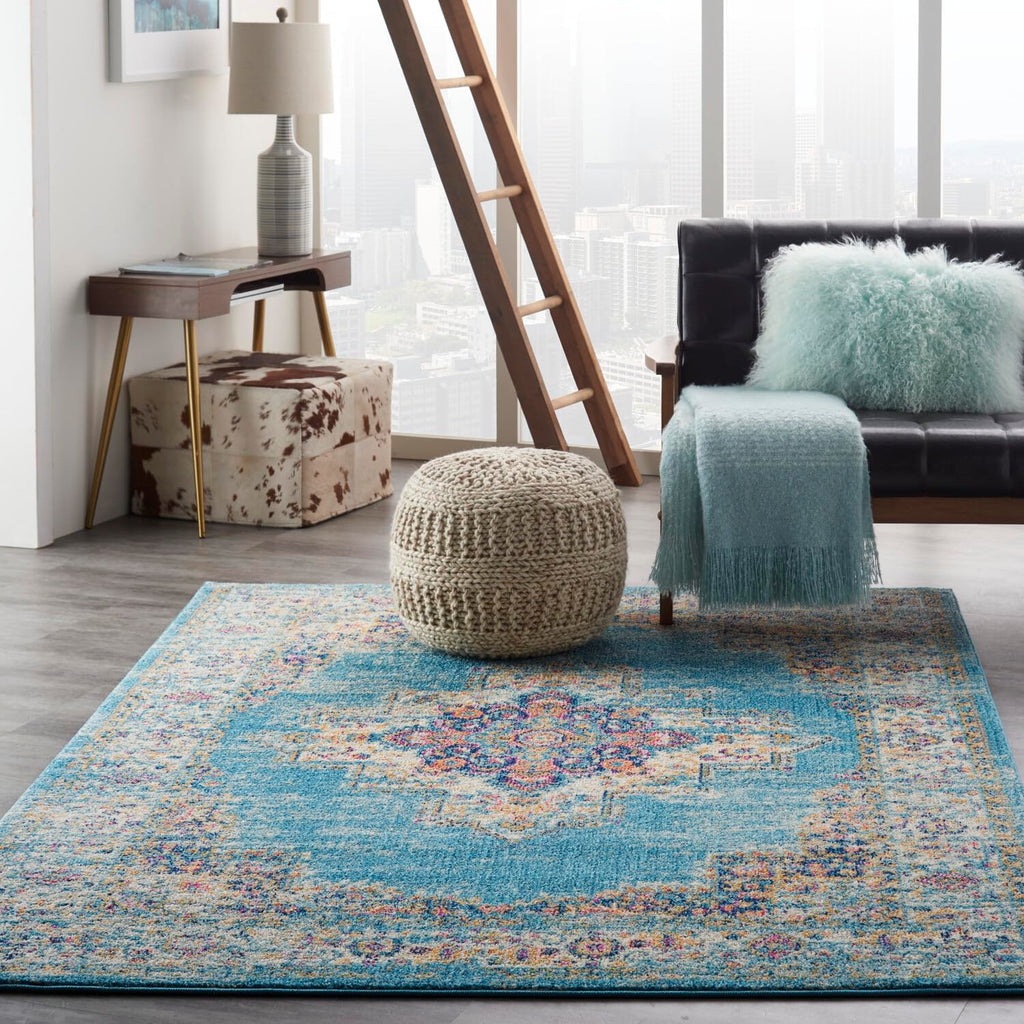 Nourison Passion Light Blue 5'3'' X 7'3'' Area-Rug, Boho, Traditional, Easy-Cleaning, Non Shedding, Bed Room, Living Room, Hallw