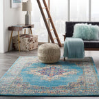 Nourison Passion Light Blue 5'3'' X 7'3'' Area-Rug, Boho, Traditional, Easy-Cleaning, Non Shedding, Bed Room, Living Room, Hallw