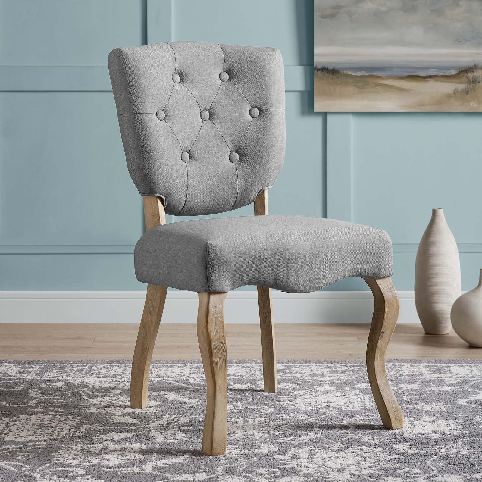 Modway Array French Vintage Tufted Upholstered Fabric Dining Chair In Light Gray