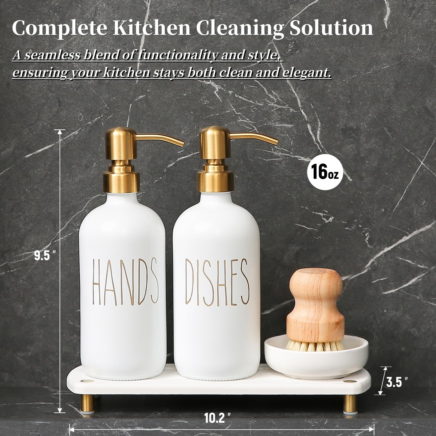 Momeemo Gold Soap Dispenser Set Comes With Stainless Steel Pumps, Instant Dry Tray, And Dish Scrub Brush, Suitable For Kitchen D
