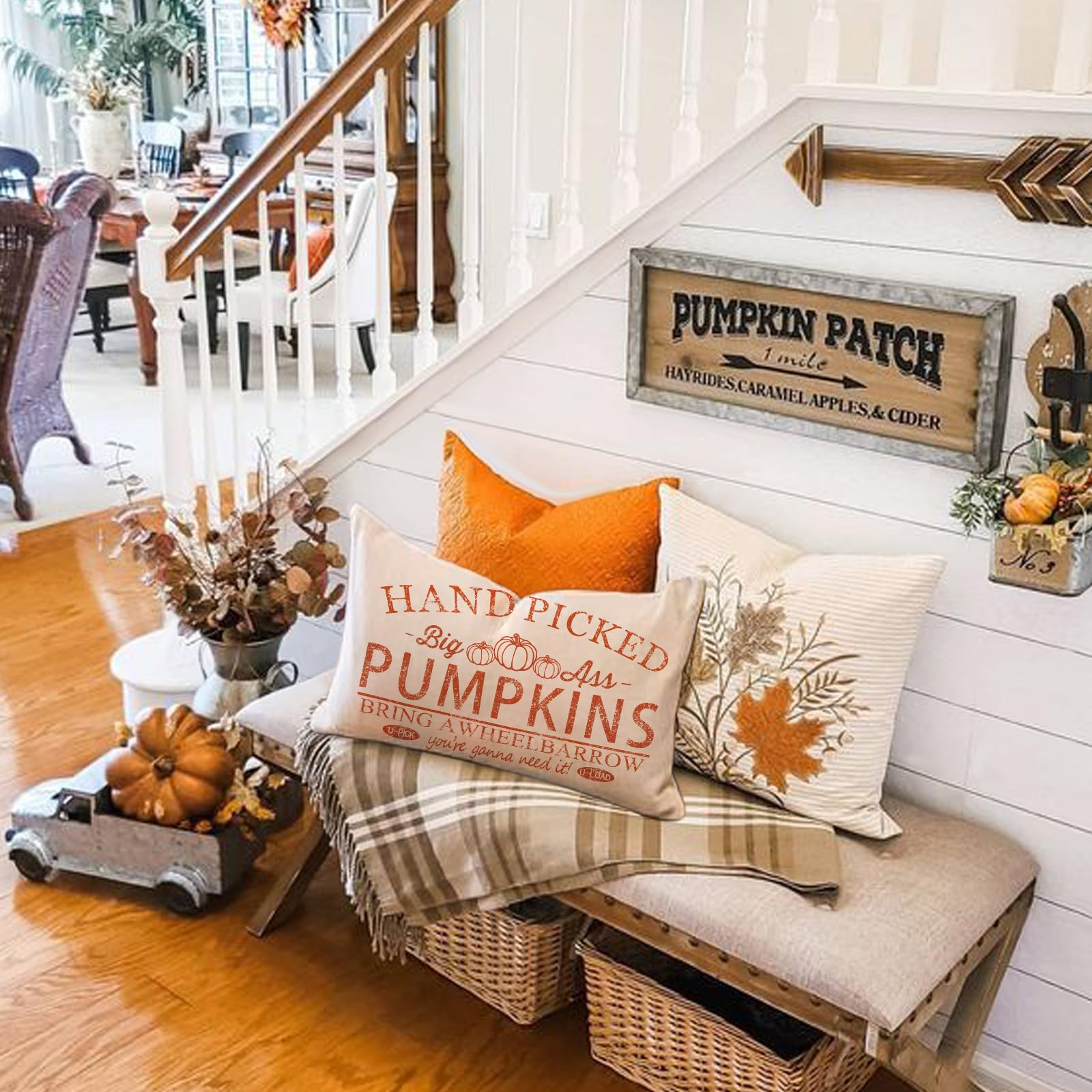 Fall Pillow Covers 12X20 Inch Hand Picked Pumpkin Lumbar Throw Pillow For Fall Farmhouse Decorations Fall Pillows Outdoor Decora