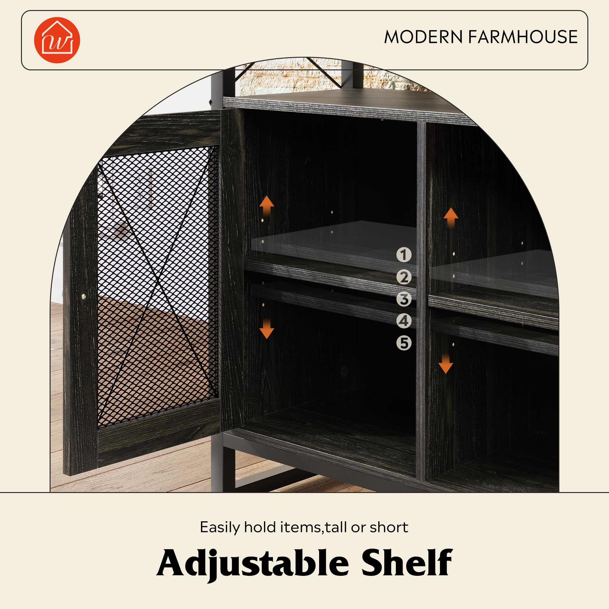 Wlive Tv Stand 55 Inch Tv,Tall Entertainment Center With Storage, Farmhouse Industrial Tv Console For Bedroom Living Room, Charcoal Black