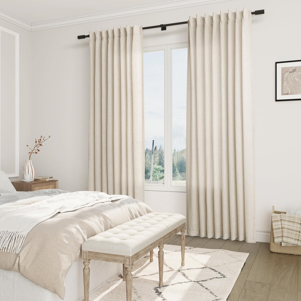 Joywell Linen Pinch Pleated Curtains 100 Inches Long,Back Tab Clip Rings Window Semi Sheer Light Filtering Modern Flax Drapes With Hooks For Bedroom Living Room,W50 X L100,Linen,2 Panels Set