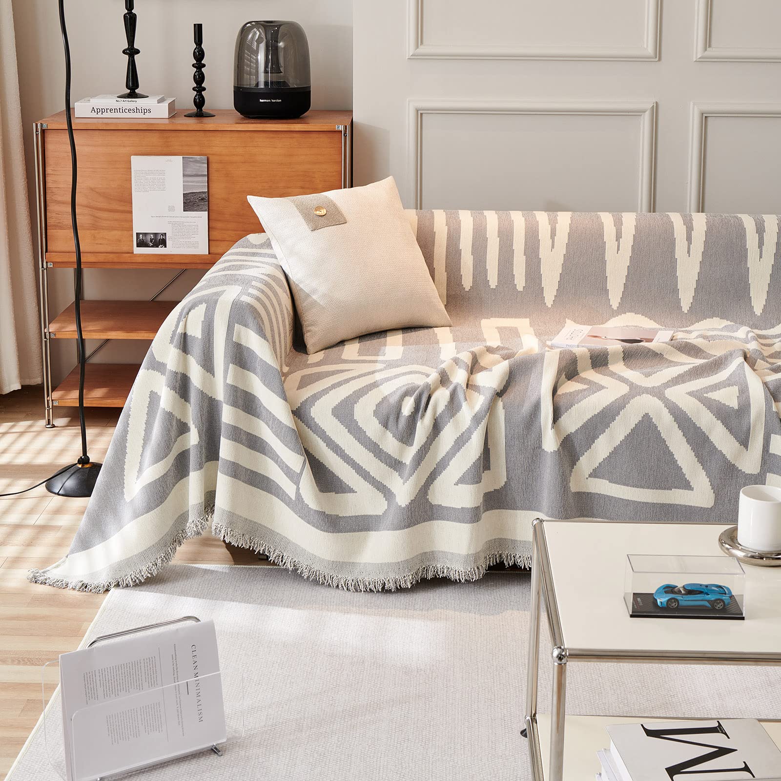 Handontime Grey Sofa Cushion Covers Boho Couch Sofa Covers Dog Couch Cover For Sofa Chenille Couch Sofa Slipcover For Pets Sofa Cover Thick Washable Sectional Slip Covers For Sofas/Couches 71' X134'