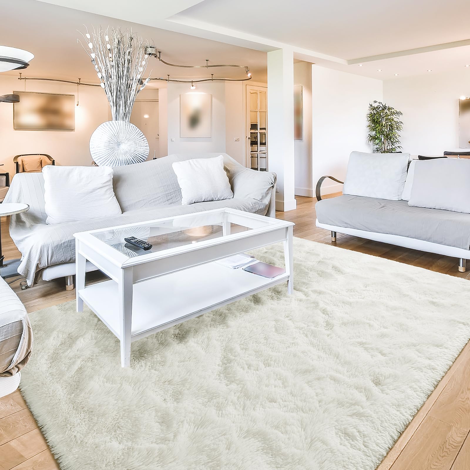 Terrug Fluffy Large Area Rugs for Living Room Bedroom, Cream 4x6 Rug Washable Shag Carpet, Super Soft Fuzzy Plush Non-Slip Cute 