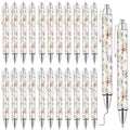 Spakon 32 Pcs Wildflower Ballpoint Pens Floral Art Novelty Gifts for Women 1.00 mm Black Ink Fashionable Retractable Ballpoint P