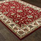 HomeRoots Polypropylene 3' x 6' Red Ivory Machine Woven Floral Oriental Indoor Area Rug