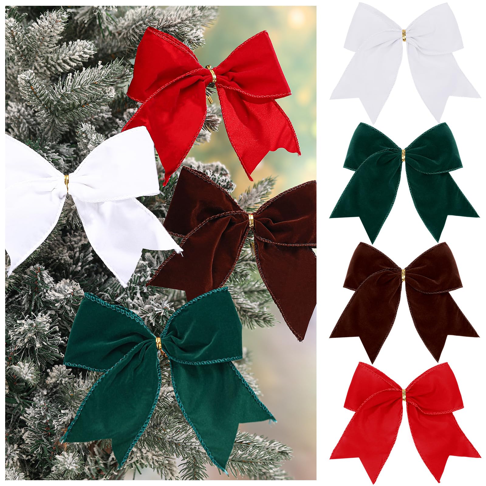 Janinka 12 Pcs Christmas Velvet Bows 6 Inch Rustic Wreath Gift Bows Vintage Xmas Velvet Ribbon Bow Holiday Ornaments for Christm