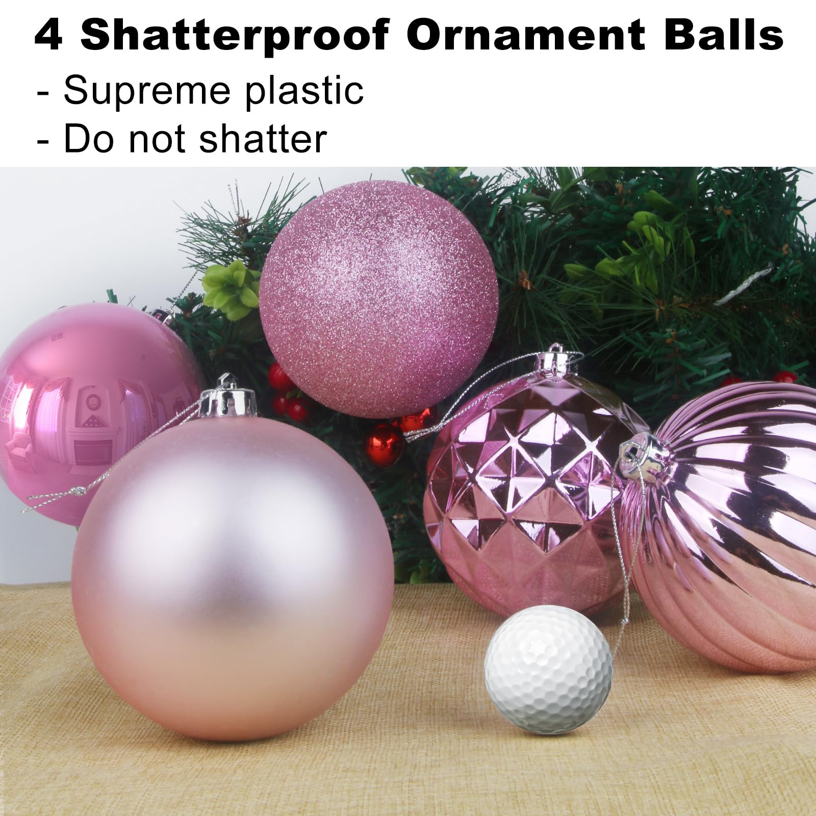 Bubblegun Pink 4.0' Large Christmas Balls - Christmas Tree Decoration Ornaments Shatterproof Hanging Balls For Birthday Hallowe