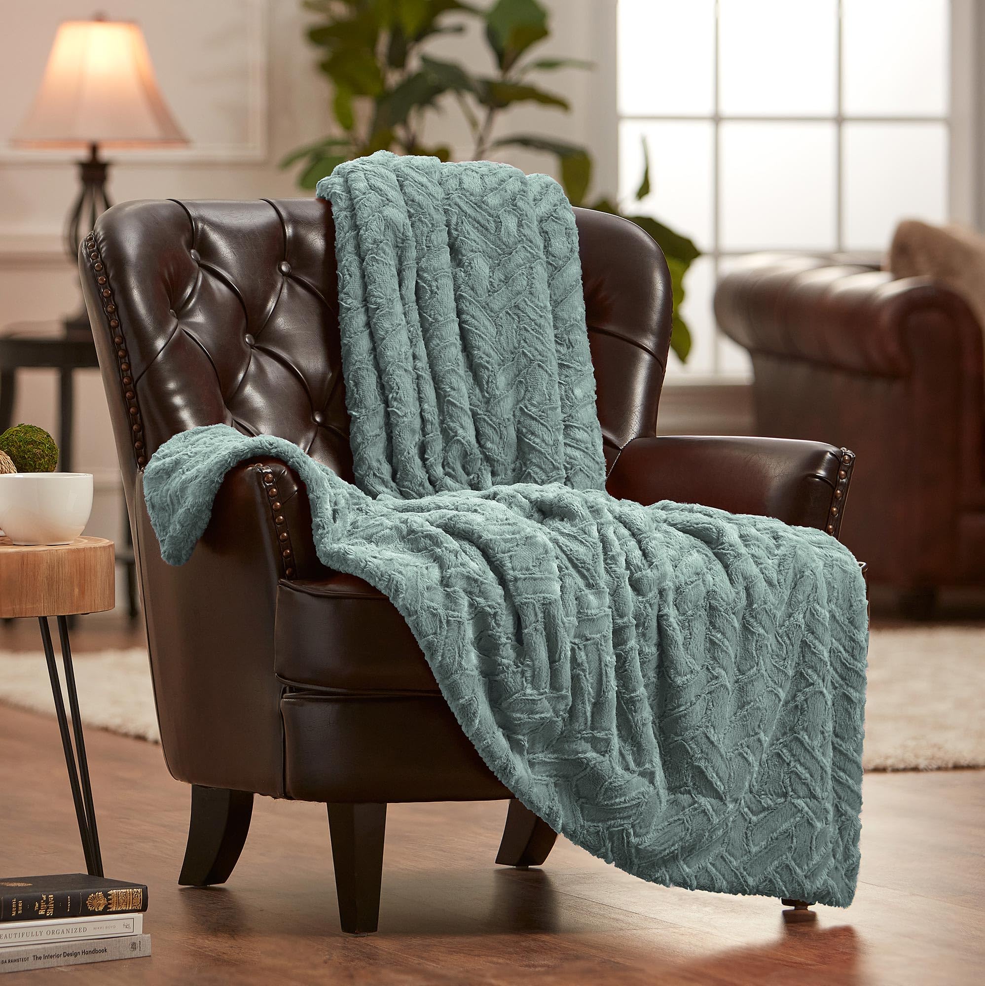 Chanasya Premium Soft Cloud Faux Fur Throw Blanket - Plush, Soft Sherpa & Minky Blanket - 50' X 65 - Tan Turquoise