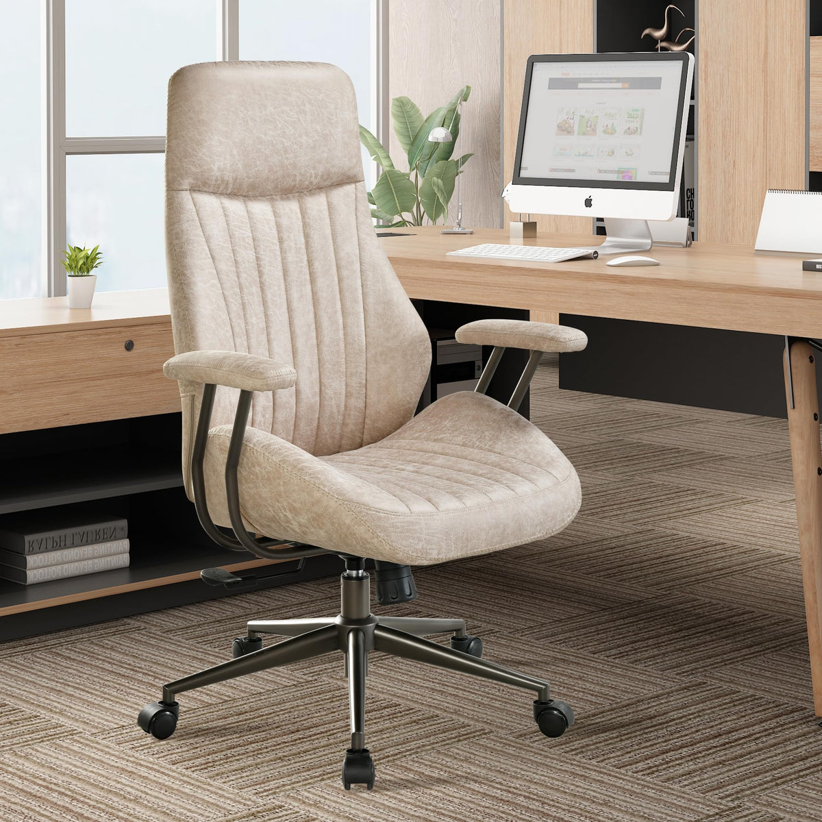 High Back Home Office Chair,Mid Century Modren Ergonomic Executive Chair,Lumbar Support Swivel Task Chair With Wheels,Computer D