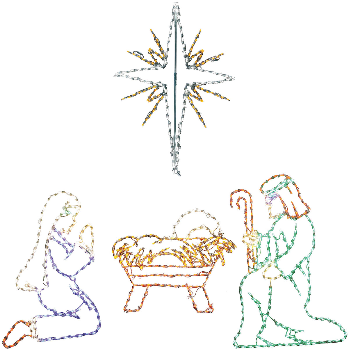 Fraser Hill Farm Christmas Outdoor Led Lights, 4-Pc. Nativity W/Star (51&quot;X 36&quot;), Joseph (51&quot;X 34&quot;), Mary (43&quot;X 33&quot;) & Baby Jesus (37&quot; X 32&quot;)