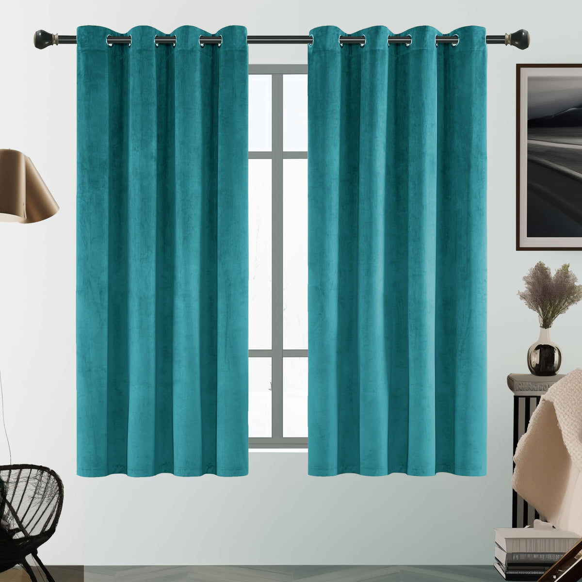 Smiletime Lake Blue 63 In Long Velvet Curtains With Grommet, Thermal Insulated Super Soft Privacy Noise Reducing Light Blocking