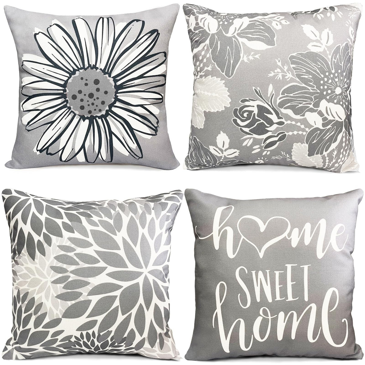 Rysmiyou Grey Pillow Covers 16X16 Inch Set Of 4 Decorative Throw Pillow Covers For Sofa Couch Outdoor Gray Throw Pillow Cover Fa