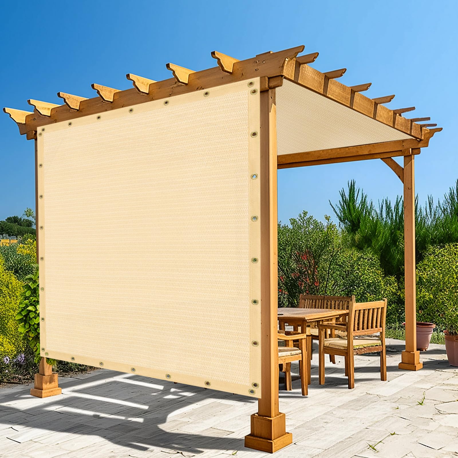 Amagenix 90% Shade Fabric 20'X 21' Wheat Sun Shade Cloth With Brass Grommets For Pergola Replacement Shade Cover Canopy, Heavy D