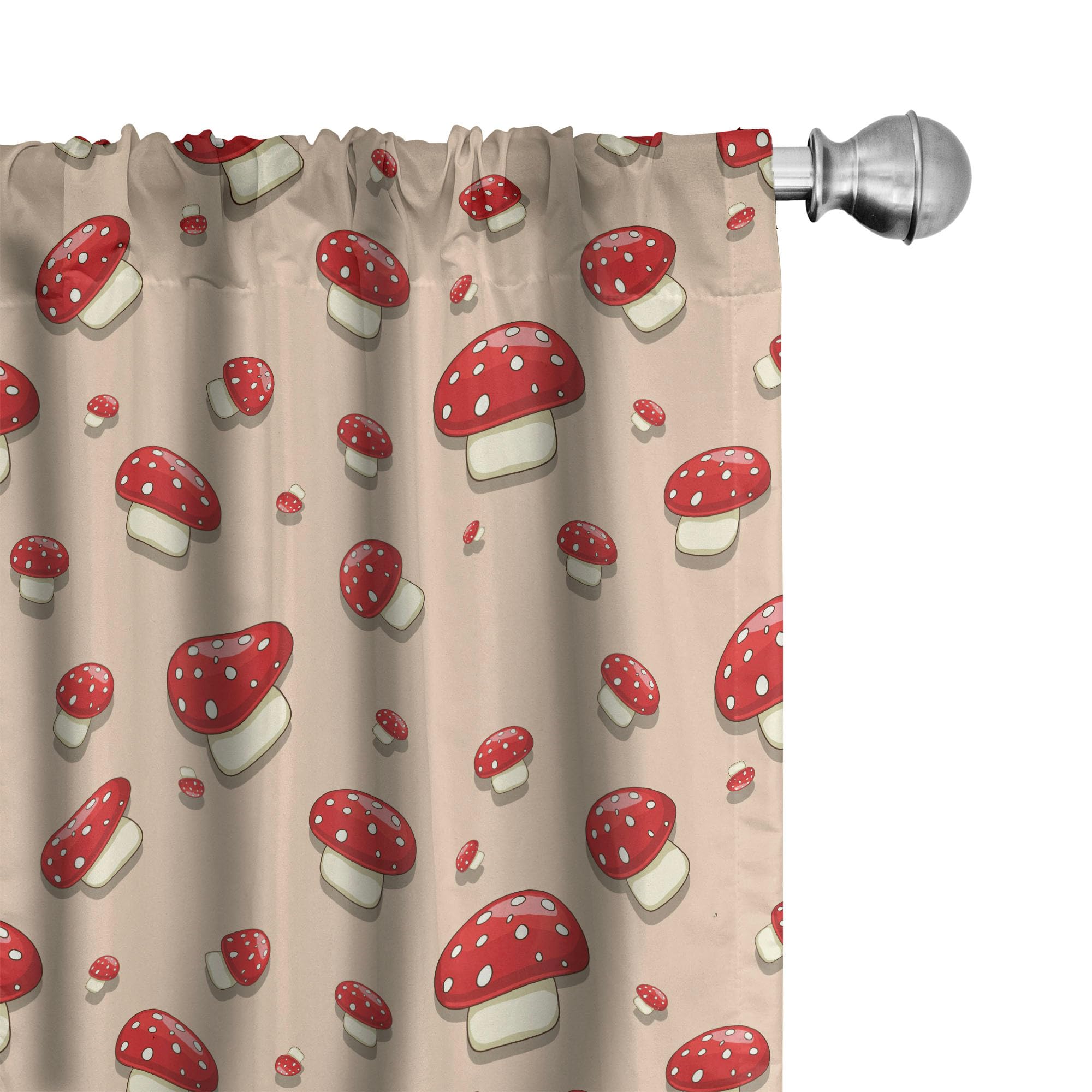 Ambesonne Mushroom Curtains, Woodland Themed Illustration Of Spotted Toadstool Summer Season Forest Cartoon, Window Treatments 2