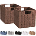 Vagusicc Wicker Storage Basket, Set of 2 Hand-Woven Storage Baskets for Shelves, Foldable Cube Storage Baskets Bins with Handles