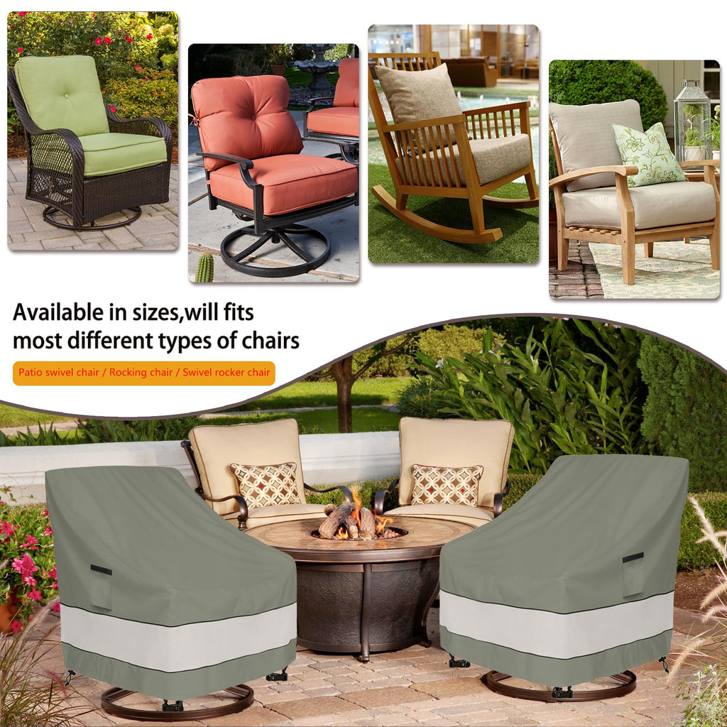 Aacabo Outdoor Swivel Lounge Chair Cover 2 Pack,Waterproof 100% Outdoor Patio Chair Covers,35W X 37 D X 38.5 H Inches,Outside Furniture Lounge Deep Seat Cover -Grayish Green