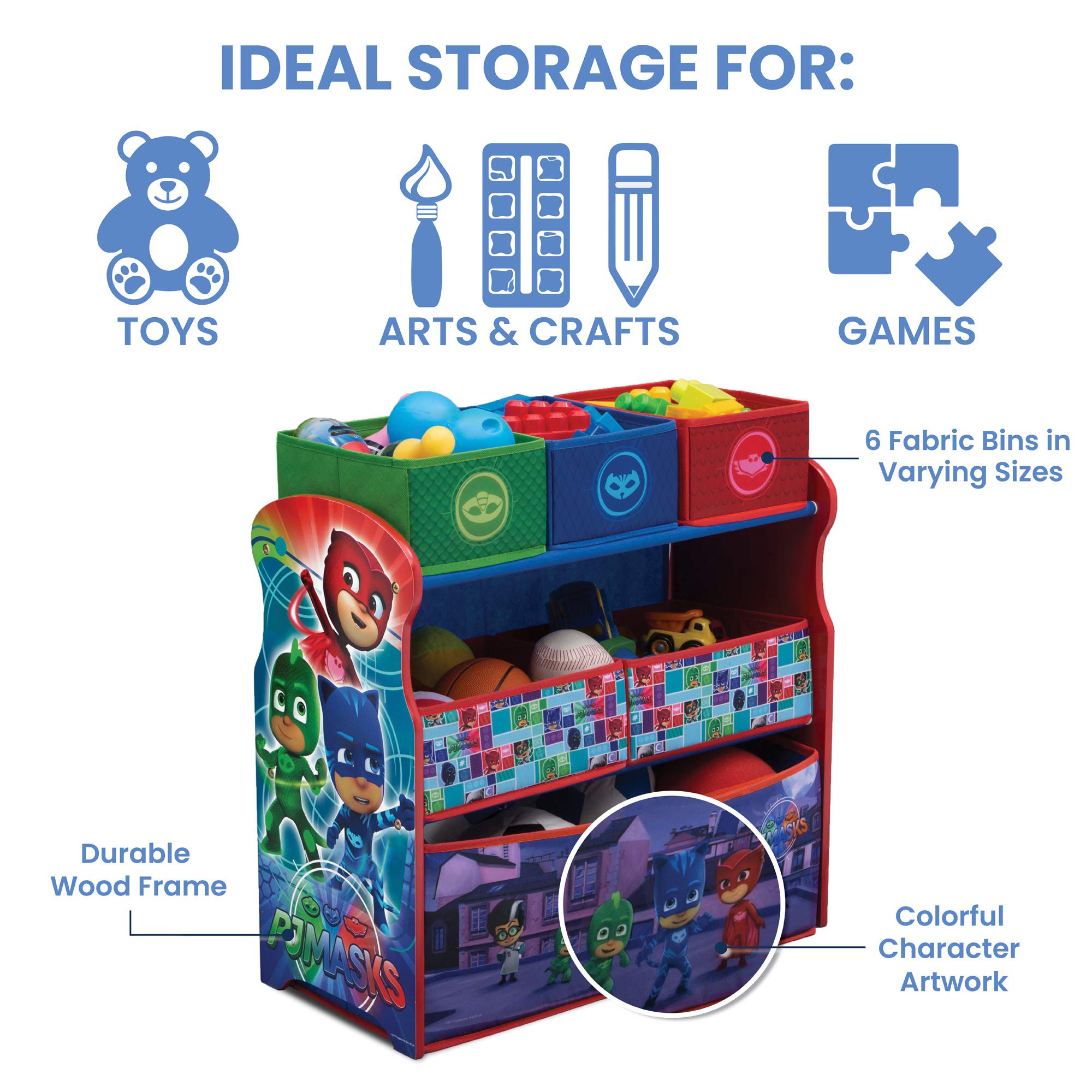 Delta Children 6 Bin Design And Store Toy Organizer - Greenguard Gold Certified,Pj Masks