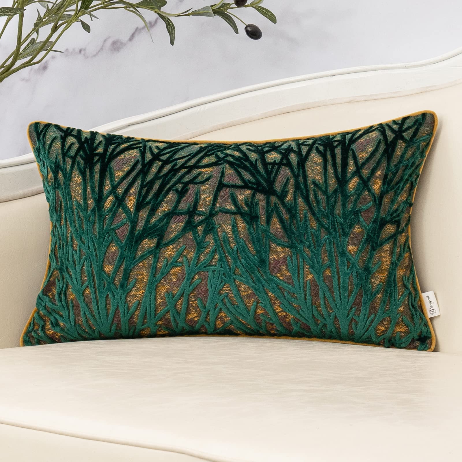 Yangest Green Twigs Lumbar Throw Pillow Cover Branches Velvet Cushion Case Neutral Oblong Pillowcase For Sofa Couch Bedroom Livi