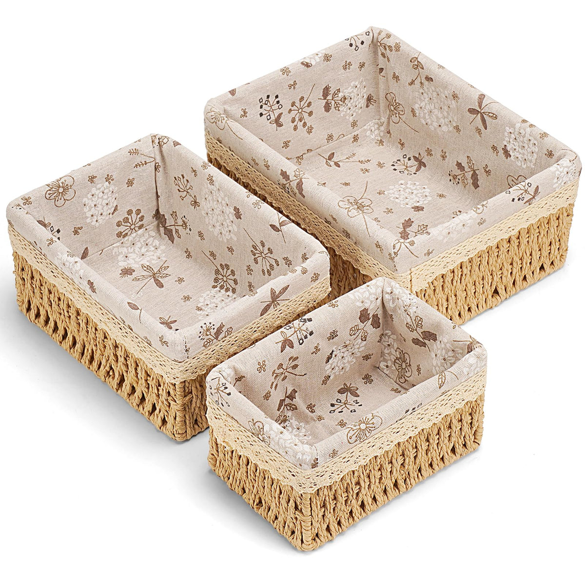 Amaredom Floral Wicker Baskets, Handwoven Multisize 3Pack Storage Baskets