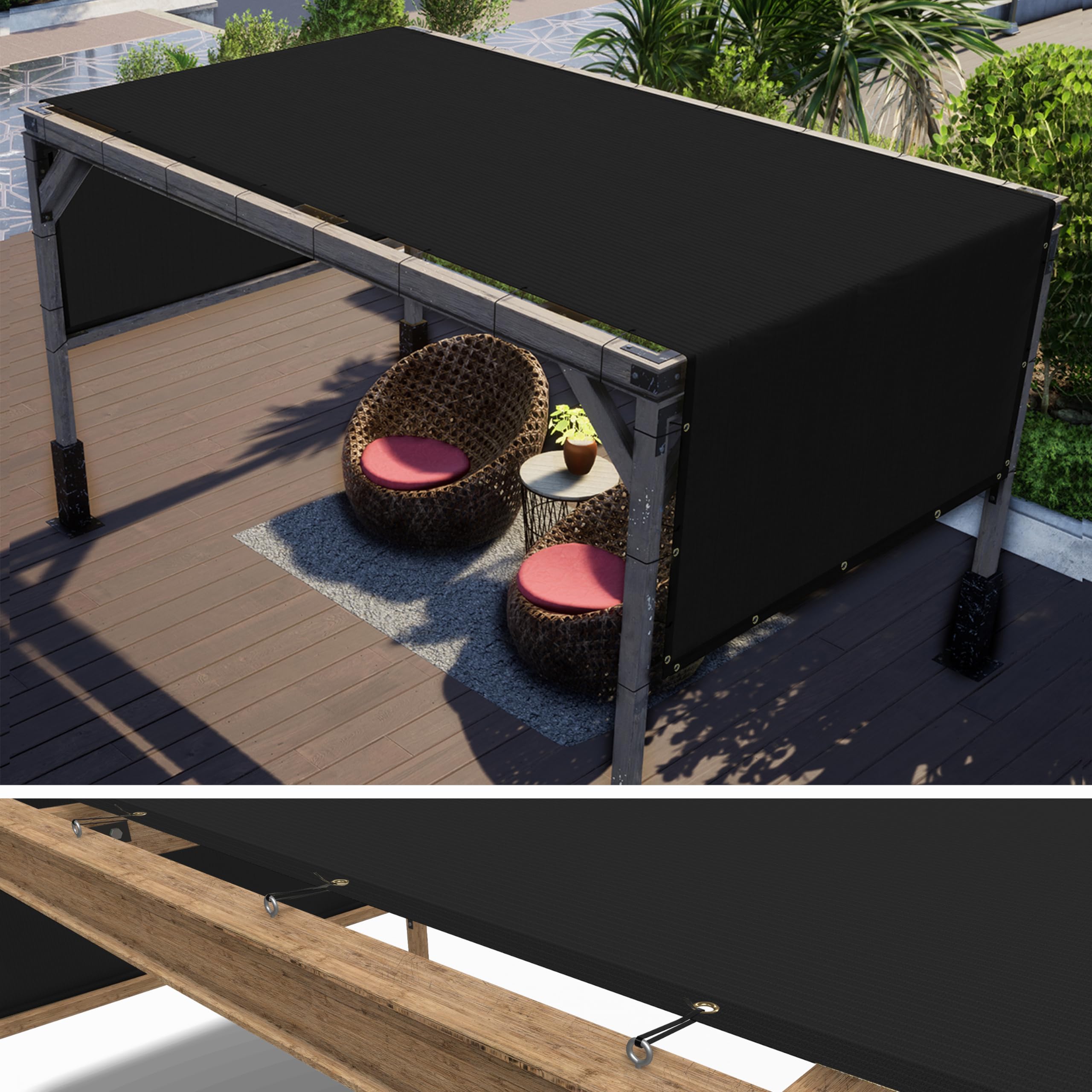 ColourTree 6' x 19' Black Pergola Sun Shade Canopy Replacement Cover UPF50, Commercial Grade 260 GSM Cloth for Outdoor Patio, Ga