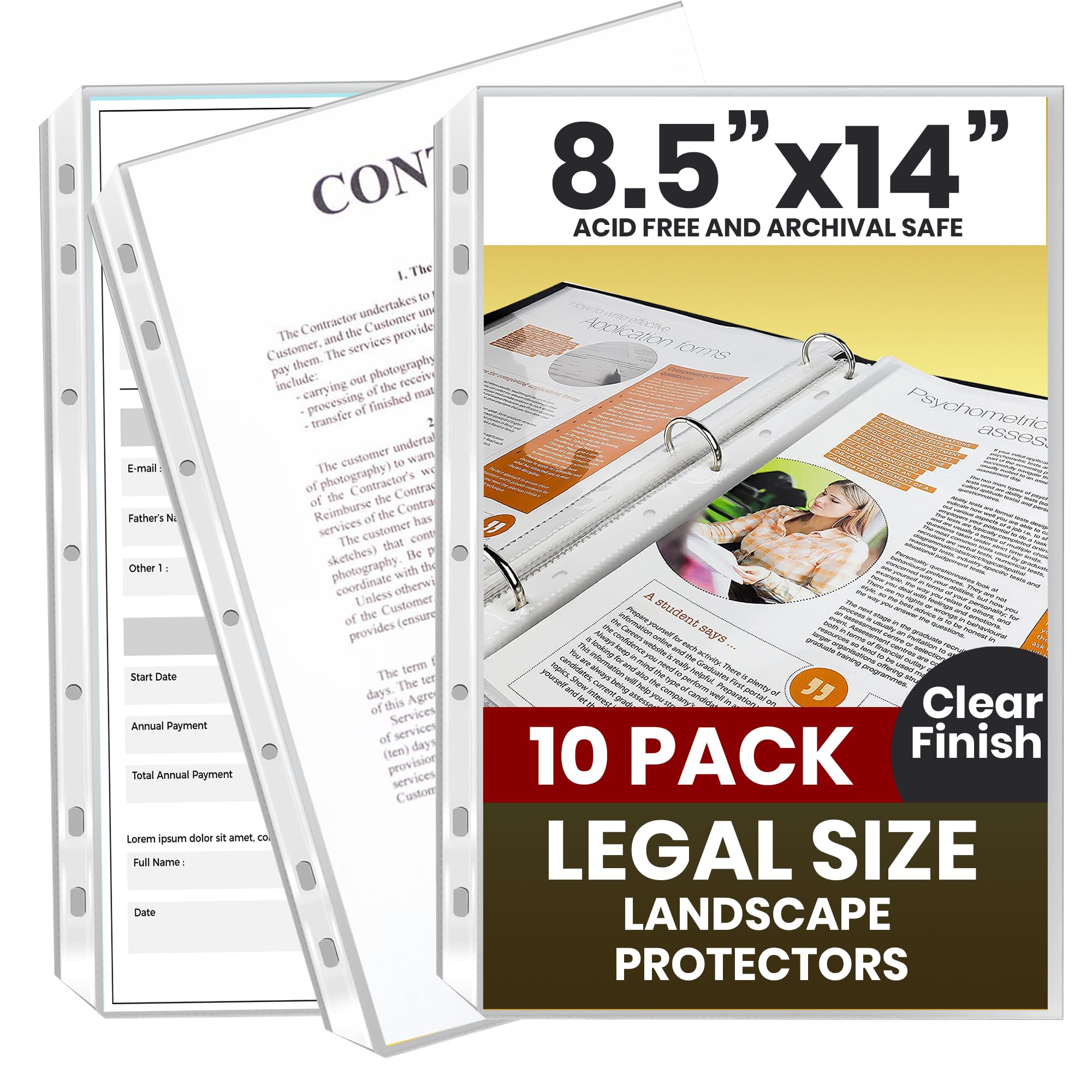 Performore 10 Pack Of 8.5 X 14 Legal Size Heavyweight Clear Sheet Protectors, Plastic Legal Paper Sleeves, Clear Archival Qualit