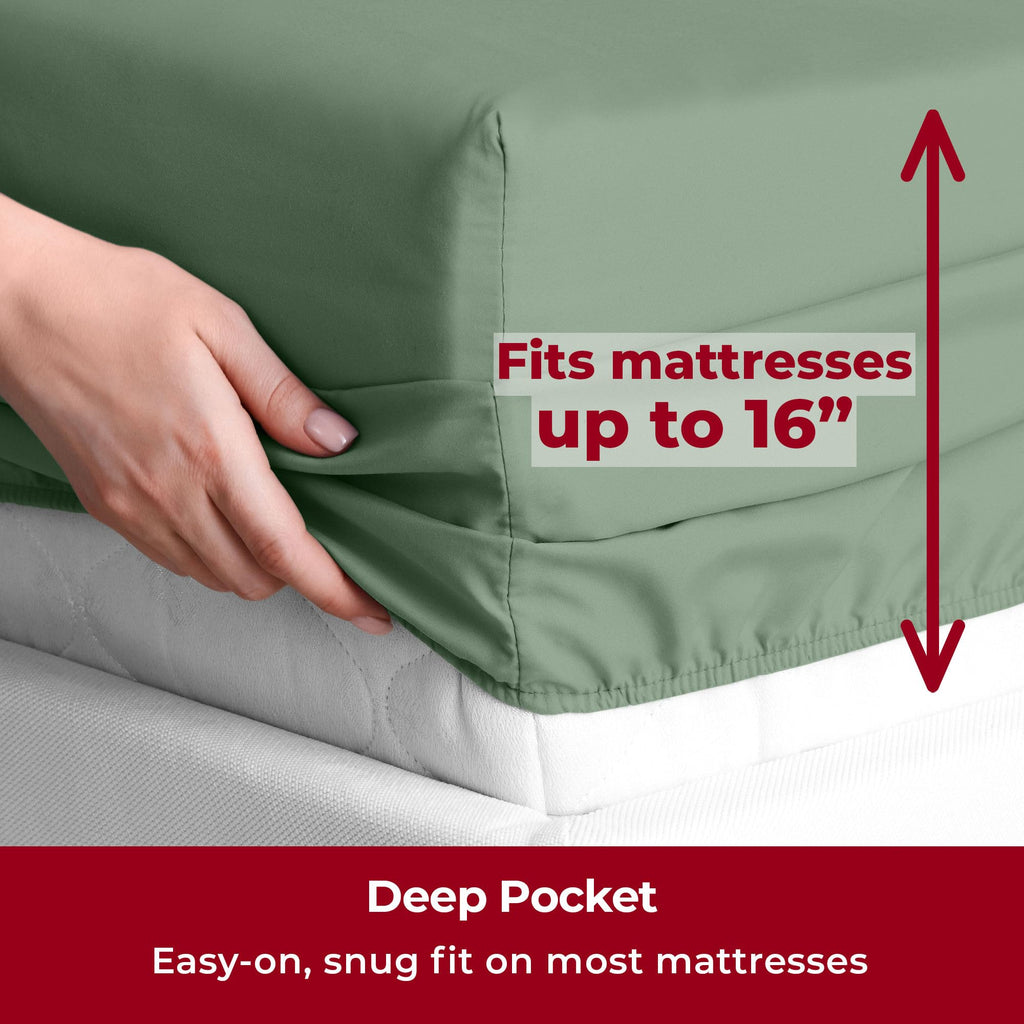 Mellanni Full Sheet Set - 6-Piece Iconic Collection Bedding, (Including 4 Pillowcases), 16-Inch Deep Pocket, Easy Care, Extra Soft, Cooling Sheets, Brushed Microfiber - Sage