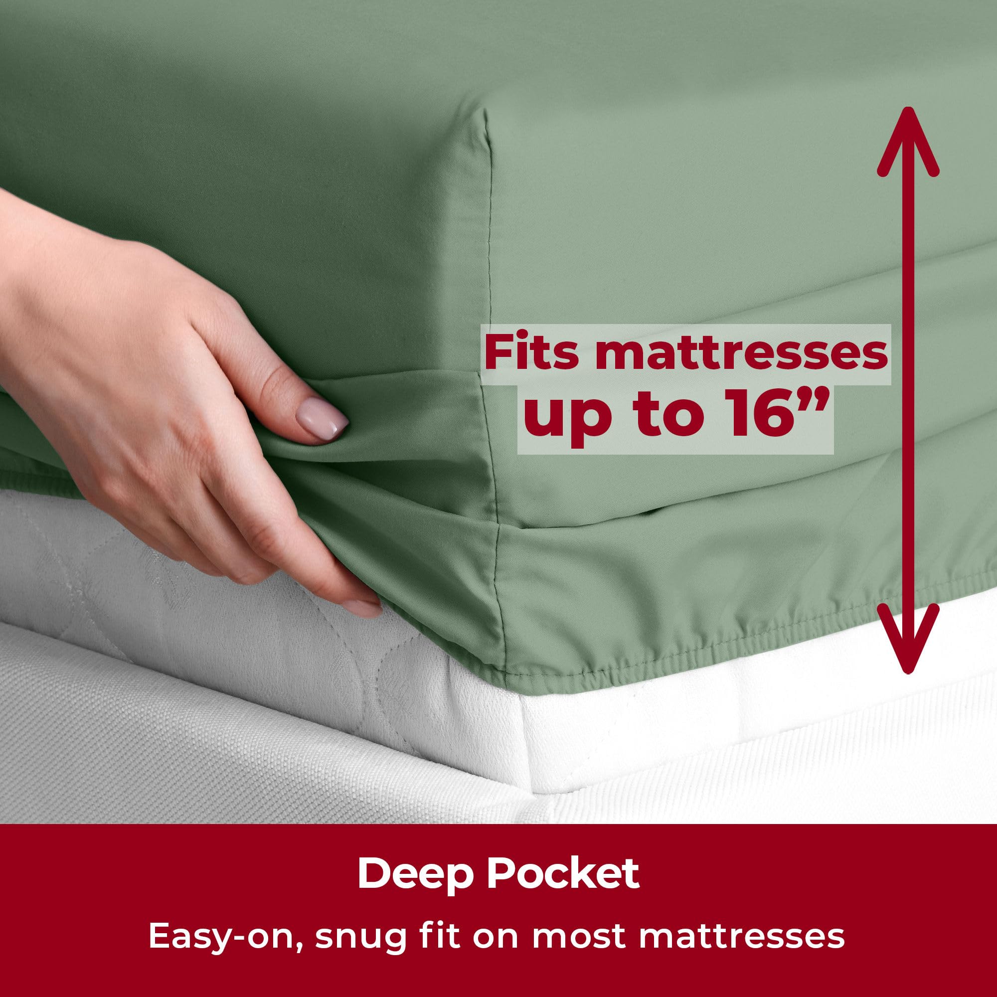Mellanni Full Sheet Set - 6-Piece Iconic Collection Bedding, (Including 4 Pillowcases), 16-Inch Deep Pocket, Easy Care, Extra Soft, Cooling Sheets, Brushed Microfiber - Sage
