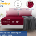 Thread Spread 100% Egyptian Cotton Fitted Sheet Twin Size - 600 Thread Count 16' Deep Pocket Twin Fitted Sheet Only, Cooling Sateen Elastic Bottom Sheet, Fits College Dorm Mattress, Teens - Burgundy