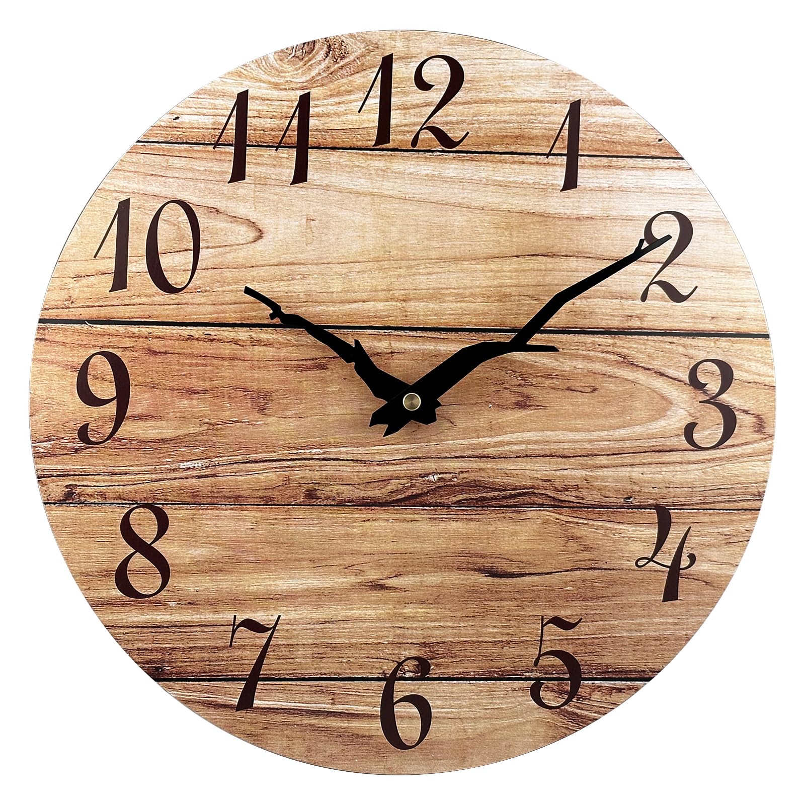 Plumeet Small Wall Clock, 10 Frameless Wooden Wall Clocks with Silent Quartz Movement, Rustic Country Village Walnut Clocks De