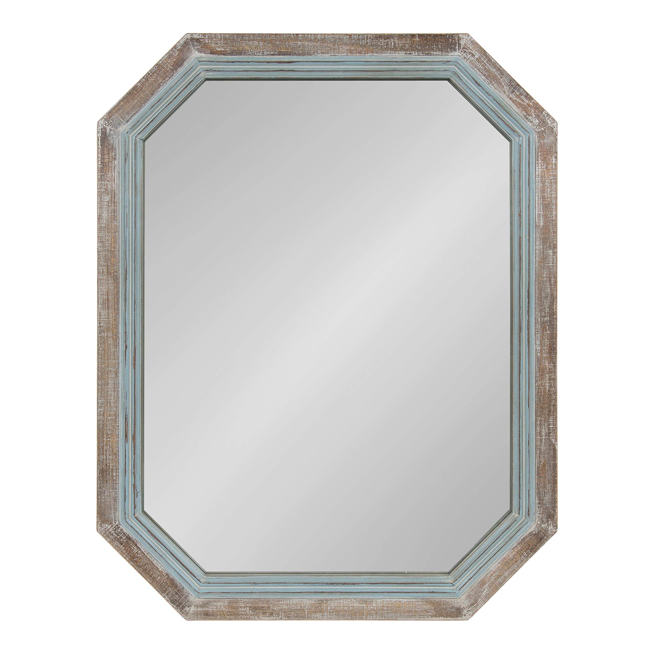 Kate and Laurel Palmer Large Rustic Octagon Wall Mirror, 36 x 28, Coastal Blue and Rustic Brown, Distressed Two-Tone Farmhouse W