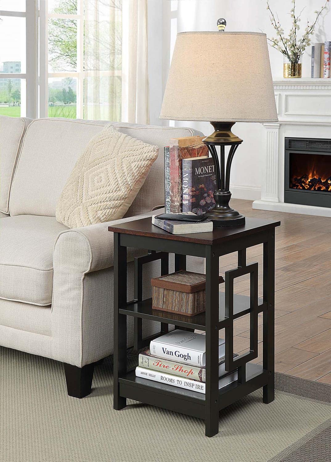 Convenience Concepts Town Square End Table with Shelves, 15.75"L x 15.75"W x 23.5"H, Espresso