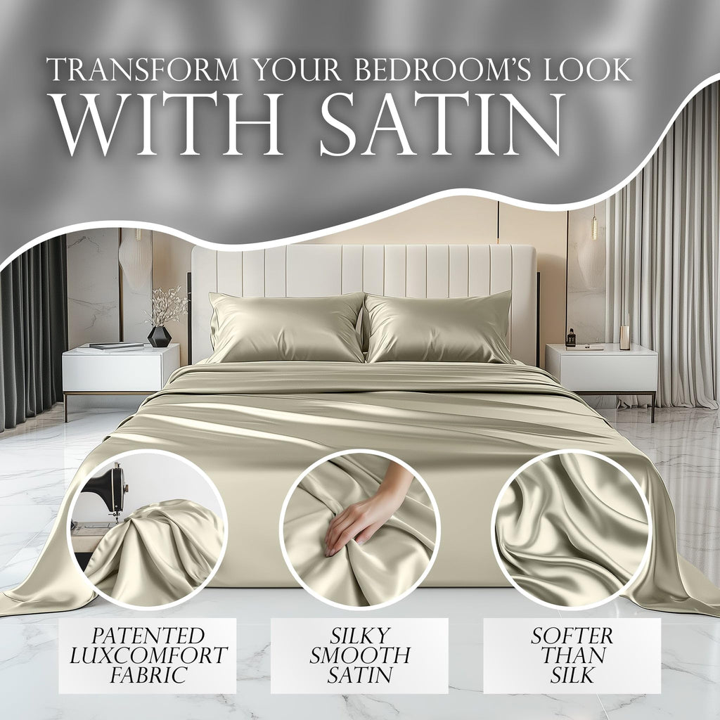 Decolure Satin Sheets Twin Set 4Pcs - Hotel Luxury Silk Feel Satin Bed Sheets Twin- Elegant Silky Soft Twin Size Satin Bed Set W