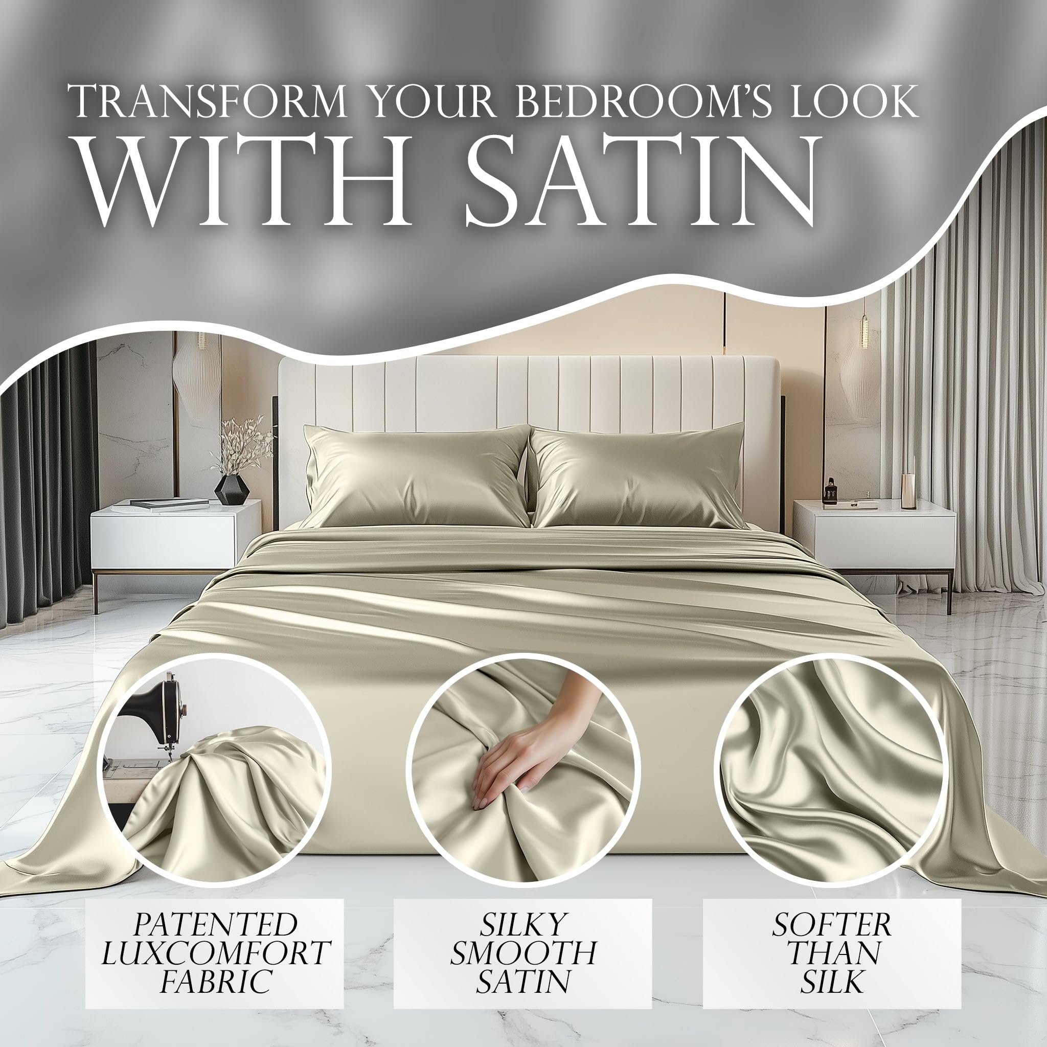 Decolure Satin Sheets Twin Set 4Pcs - Hotel Luxury Silk Feel Satin Bed Sheets Twin- Elegant Silky Soft Twin Size Satin Bed Set W