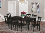 East West Furniture LGCL9-BLK-W 9 Piece Dining Room Table Set Includes a Rectangle Kitchen Table with Butterfly Leaf and 8 Dining Chairs, 42x84 Inch, Black