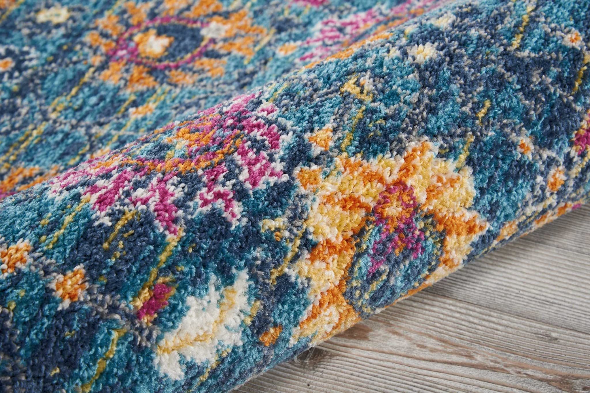 HomeRoots 100% Polypropylene 2â?? x 8â?? Denim Blue Florals Distressed Runner Rug
