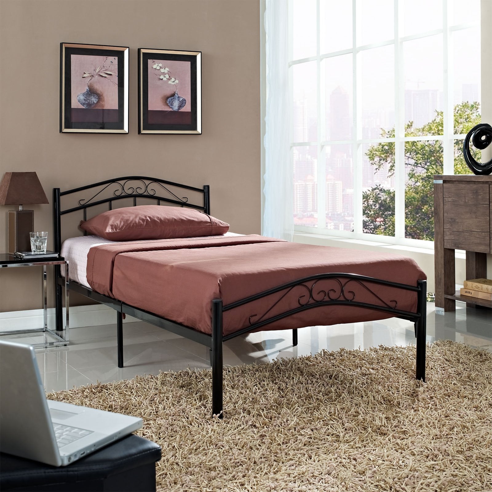 Modway Townhouse Modern Farmhouse Metal Twin Platform Bed In Black