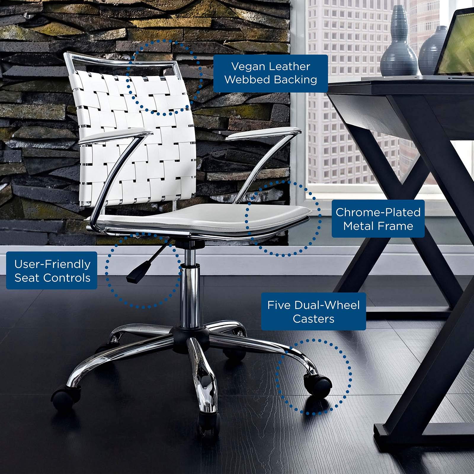 Modway Fuse Webbed Back Faux Leather Adjustable Office Chair in White