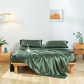 Revdomfly 3 Pcs Twin Size Luxury Silky Soft Olive Green Satin Sheet Set,1 Premium Moisture Wicking Fitted Sheet Fits Up To 16 In