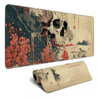 MiaVibte XL Skull Mouse Pad - Japanese Ukiyo-e Design, Non-Slip, Stitched Edges, 31.5x11.8 in, Perfect for Gaming & Office Use