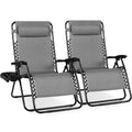 Best Choice Products Set of 2 Extra Wide Adjustable Steel Mesh Zero Gravity Lounge Chair Recliners w/Pillows and Cup Holder Tray