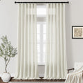 Dukiyo Cream Ivory Linen Curtains 132 Inch Length 2 Panels For High Living Room Semi Sheer Light Filtering Extra Long 132 Inch C